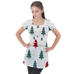 Christmas Tree Snowflake Pattern Puff Sleeve Tunic Top by Sarkoni