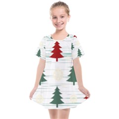 Christmas Tree Snowflake Pattern Kids  Smock Dress by Sarkoni