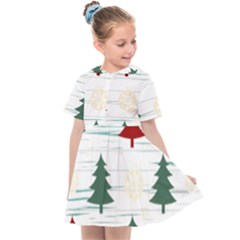 Christmas Tree Snowflake Pattern Kids  Sailor Dress by Sarkoni