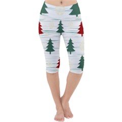 Christmas Tree Snowflake Pattern Lightweight Velour Cropped Yoga Leggings