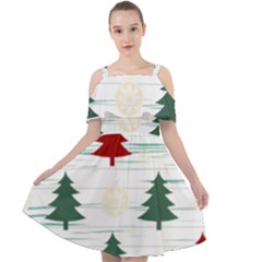 Christmas Tree Snowflake Pattern Cut Out Shoulders Chiffon Dress by Sarkoni