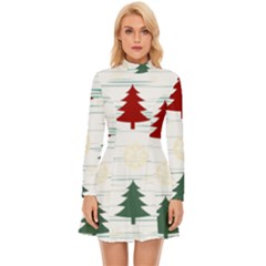 Christmas Tree Snowflake Pattern Long Sleeve Velour Longline Dress by Sarkoni