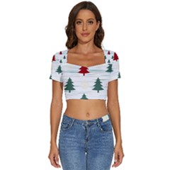 Christmas Tree Snowflake Pattern Short Sleeve Square Neckline Crop Top  by Sarkoni