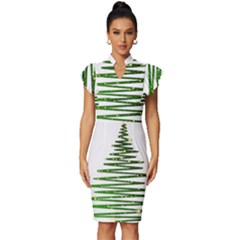 Christmas Tree Holidays Vintage Frill Sleeve V-neck Bodycon Dress by Sarkoni