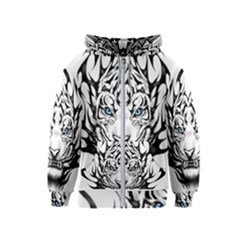 White And Black Tiger Kids  Zipper Hoodie by Sarkoni