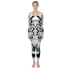 White And Black Tiger Long Sleeve Catsuit by Sarkoni