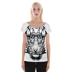 White And Black Tiger Cap Sleeve Top by Sarkoni