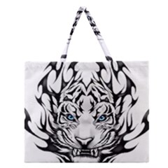 White And Black Tiger Zipper Large Tote Bag