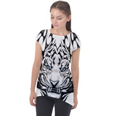 White And Black Tiger Cap Sleeve High Low Top by Sarkoni