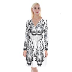 White And Black Tiger Long Sleeve Velvet Front Wrap Dress by Sarkoni