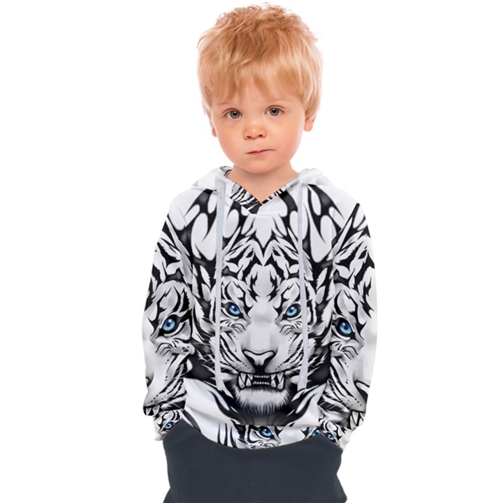 White And Black Tiger Kids  Overhead Hoodie