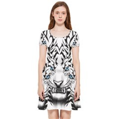 White And Black Tiger Inside Out Cap Sleeve Dress by Sarkoni