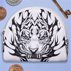 White And Black Tiger Horseshoe Style Canvas Pouch by Sarkoni