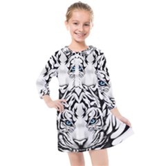 White And Black Tiger Kids  Quarter Sleeve Shirt Dress