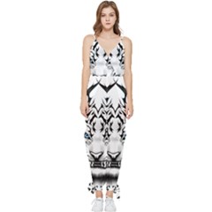 White And Black Tiger Sleeveless Tie Ankle Chiffon Jumpsuit by Sarkoni