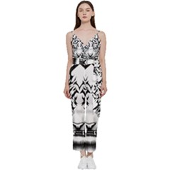 White And Black Tiger V-neck Camisole Jumpsuit by Sarkoni