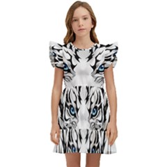 White And Black Tiger Kids  Winged Sleeve Dress by Sarkoni