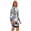 White And Black Tiger Long Sleeve Shirt Collar Bodycon Dress View3