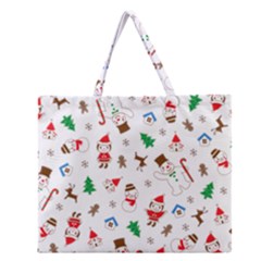 Christmas Santa Claus Pattern Zipper Large Tote Bag