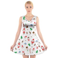 Christmas Santa Claus Pattern V-neck Sleeveless Dress by Sarkoni