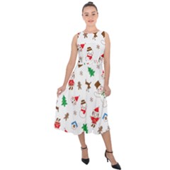 Christmas Santa Claus Pattern Midi Tie-back Chiffon Dress by Sarkoni