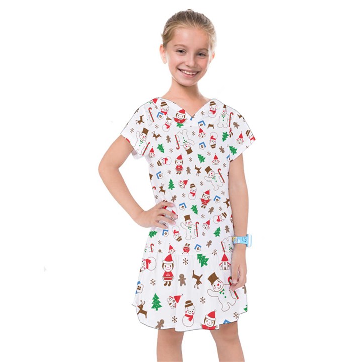 Christmas Santa Claus Pattern Kids  Drop Waist Dress