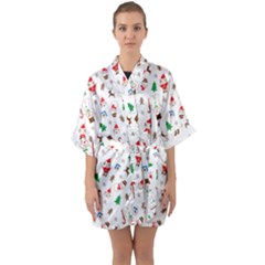 Christmas Santa Claus Pattern Half Sleeve Satin Kimono  by Sarkoni