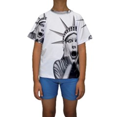 Funny Statue Of Liberty Parody Kids  Short Sleeve Swimwear