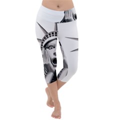 Funny Statue Of Liberty Parody Lightweight Velour Capri Yoga Leggings by Sarkoni