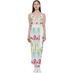 Batik T- Shirt Batik Flowers Pattern T- Shirt V-Neck Camisole Jumpsuit