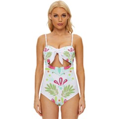 Batik T- Shirt Batik Flowers Pattern T- Shirt Knot Front One-Piece Swimsuit