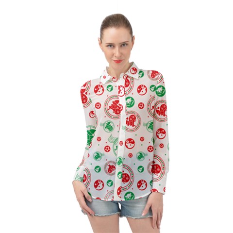 Merry Christmas Geometric Pattern Long Sleeve Chiffon Shirt by Sarkoni