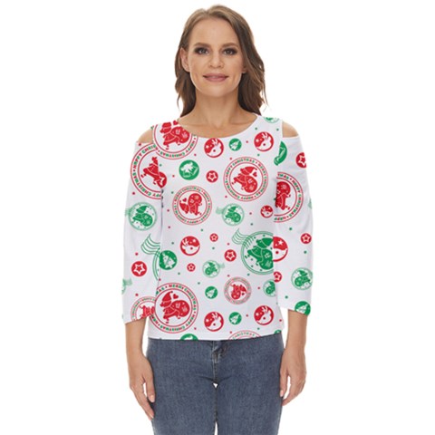 Merry Christmas Geometric Pattern Cut Out Wide Sleeve Top by Sarkoni