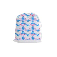 Bats Pattern T- Shirt White Bats And Bows Blue Pink T- Shirt Drawstring Pouch (medium) by EnriqueJohnson