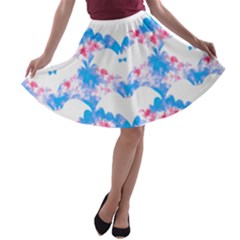 Bats Pattern T- Shirt White Bats And Bows Blue Pink T- Shirt A-line Skater Skirt by EnriqueJohnson