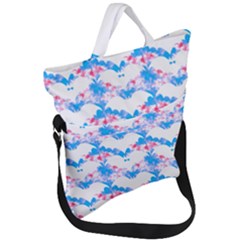 Bats Pattern T- Shirt White Bats And Bows Blue Pink T- Shirt Fold Over Handle Tote Bag by EnriqueJohnson