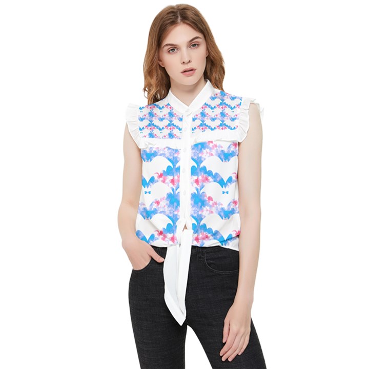 Bats Pattern T- Shirt White Bats And Bows Blue Pink T- Shirt Frill Detail Shirt