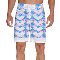 Bats Pattern T- Shirt White Bats And Bows Blue Pink T- Shirt Men s Beach Shorts by EnriqueJohnson