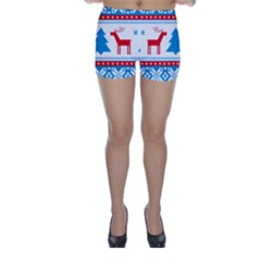 Red And Green Christmas Tree Winter Pattern Pixel Elk Buckle Holidays Skinny Shorts by Sarkoni