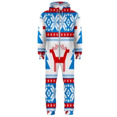 Red And Green Christmas Tree Winter Pattern Pixel Elk Buckle Holidays Hooded Jumpsuit (men) by Sarkoni