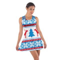 Red And Green Christmas Tree Winter Pattern Pixel Elk Buckle Holidays Cotton Racerback Dress by Sarkoni