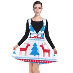 Red And Green Christmas Tree Winter Pattern Pixel Elk Buckle Holidays Plunge Pinafore Dress by Sarkoni