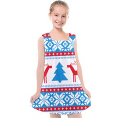 Red And Green Christmas Tree Winter Pattern Pixel Elk Buckle Holidays Kids  Cross Back Dress by Sarkoni