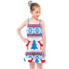 Red And Green Christmas Tree Winter Pattern Pixel Elk Buckle Holidays Kids  Overall Dress by Sarkoni