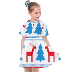 Red And Green Christmas Tree Winter Pattern Pixel Elk Buckle Holidays Kids  Sailor Dress by Sarkoni