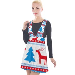 Red And Green Christmas Tree Winter Pattern Pixel Elk Buckle Holidays Plunge Pinafore Velour Dress by Sarkoni