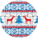 Red And Green Christmas Tree Winter Pattern Pixel Elk Buckle Holidays Wooden Puzzle Round View1