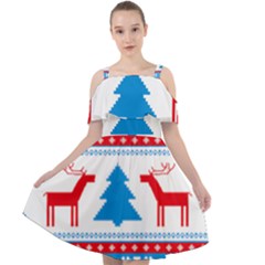 Red And Green Christmas Tree Winter Pattern Pixel Elk Buckle Holidays Cut Out Shoulders Chiffon Dress by Sarkoni