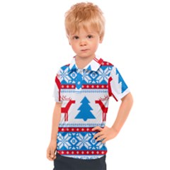 Red And Green Christmas Tree Winter Pattern Pixel Elk Buckle Holidays Kids  Polo T-shirt