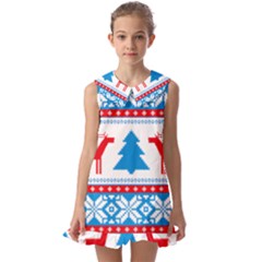 Red And Green Christmas Tree Winter Pattern Pixel Elk Buckle Holidays Kids  Pilgrim Collar Ruffle Hem Dress by Sarkoni